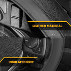 Cat® EasyWrap Faux Black Leather Steering Wheel Cover, Self Wrapping Car Steering Wheel Cover for Auto Truck Van SUV - Standard 14.5" - 15 Inches