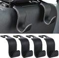 Car Seat Headrest Hook 4 Pack Metal Core Hanger Universal Car Storage Organizer for Handbag Purse Coat S Type Leather Black