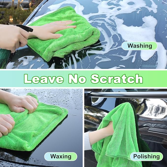 Microfiber Towels for Cars, 3 Pack 35.4" x 23.6" Car Drying Towel, Green Reusable Car Towel, Quick Drying Car Microfiber Cleaning Cloth for RVs, SUVs, Trucks