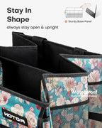 Trunk Organizer- Car Organizer, Foldable Trunk organizer for SUVs & Sedans, Sturdy Car Organization for Car Accessories, Tools, Sundries, Blue Flower, 2 Compartments, 21.3"×12.6"×10.6"
