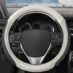 UltraSport White Carbon Fiber Steering Wheel Cover, Standard 15 inch Size, Black Faux Leather Comfort Grip, Car Steering Wheel Cover for Auto Truck Van SUV