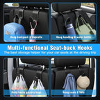 4-Pack Car Headrest Hooks Vehicle Storage Organizer for Purses Handbags Groceries Coats –Holds 55lbs 360° Rotating Simple Design Black Checkered