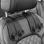 Purse Holder for Car, 2 Pack Heavy Duty Purse Hanger for Car, PU Leather Car Seat Hooks for Purses and Bags, Cute Minimalist Black Headrest Organizer for Handbags & Backpacks