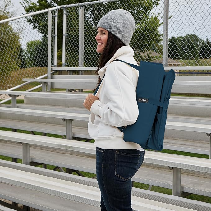 Heated Stadium Seat, Foldable, Lightweight with Carrying Strap, Foam Cushion for Comfort, Adjustable, Back Support, Multi-Functional Use As Stadium Seat or Seat Pad, Navy/Navy