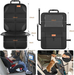 Non-Slip Backing Backseat Car Organizer Kick Mat with Storage Pockets, Large Waterproof Baby Car Seat Protector for Leather and Fabric (Black)