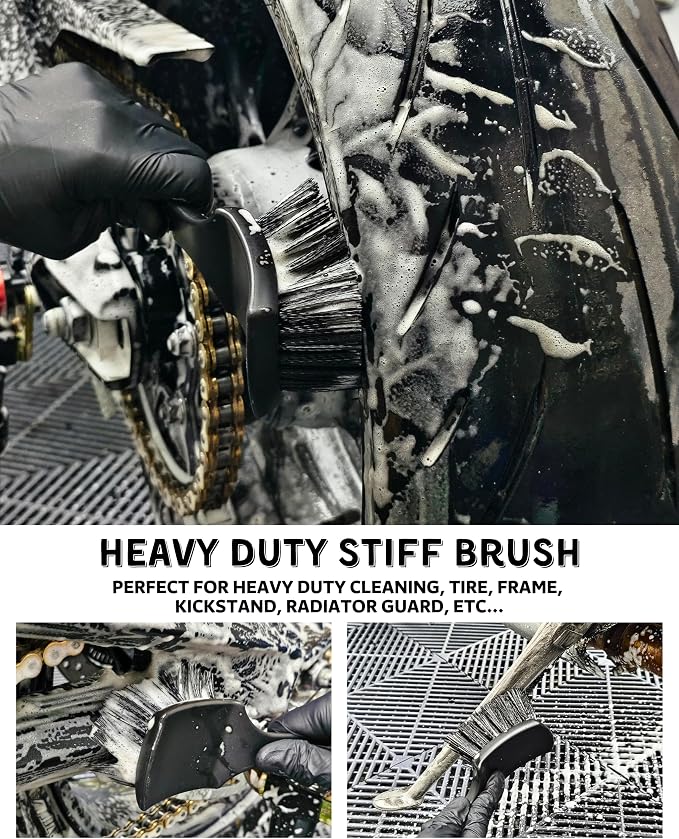 Motorcycle Cleaning Brush Kit, Easy Reach Brush, Wool Wash Mitt, Stiff Tire Brush, Detailing Brush& Microfiber Towel for Motorcycle Mudguard, Rims, Paint, Exhaust