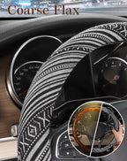Boho Steering Wheel Cover with Baja Blanket Cloth, Ethnic Style Auto Wheel Cover Made of Coarse Flax, Fits 14 1/2-15 1/4 inches Car Wheel