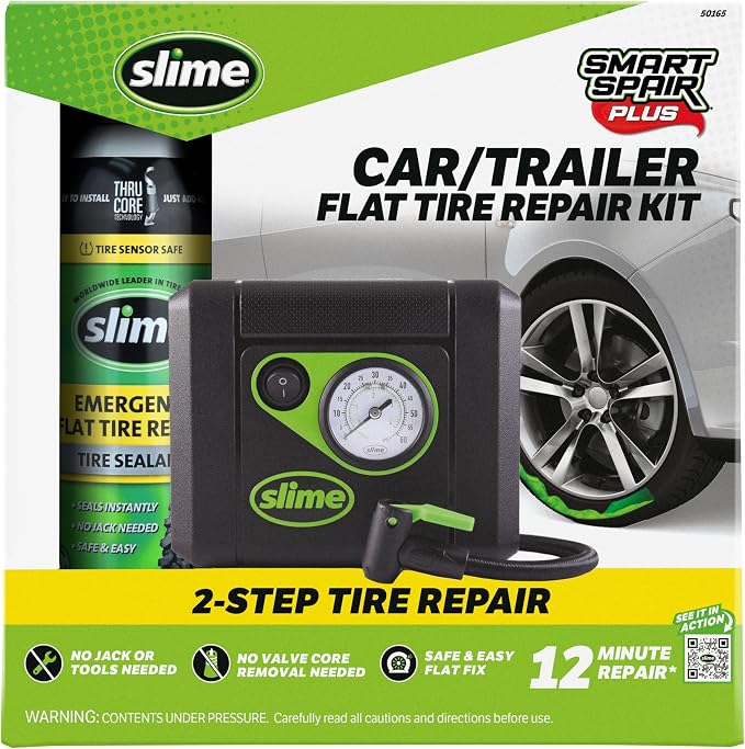 50165 Flat Tire Puncture Repair, Smart Spair Plus, Emergency Kit for Car Tires, Includes Sealant and Tire Inflator Pump, Suitable for Cars and Other Highway Vehicles, 12 Min Fix