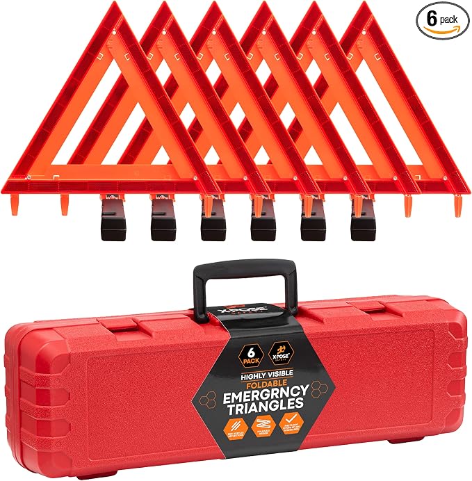 Reflective Emergency Triangles – 6 Kits (18 Triangles) – DOT Approved Roadside Car Safety Warning Reflectors – Red & Orange Automotive Vehicle Hazard Visibility Markers