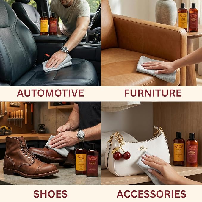 Complete Leather Care Kit: Cleaner, Conditioner, 2 Cloths. Non-Toxic Leather Care Made in the USA Since 1968. Restore Couches, Car Seats & Interior, Jackets, Shoes & Bags. for Any Color