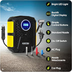 Tire Inflator Portable Air Compressor, Air Pump for Car Tires and Bikes, Car Tire Pump w/Auto Shut Off, 150 PSI, 110V AC 12V DC, LED Light, Carrying Case, Perfect For Men, Women