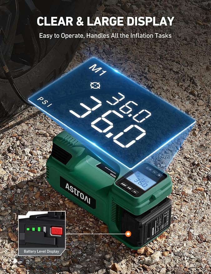 TC4 Portable Air Compressor Tire Inflator, 470W 18 V Cordless Air Pump for Truck Tires with 4000mAh Battery, 150PSI Heavy Duty Air Compressor with Digital Display for Car, RVs, SUV Green