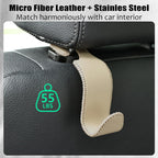Car Headrest Hooks (4-Pack) — Leather Seat-Back Organizer Hangers