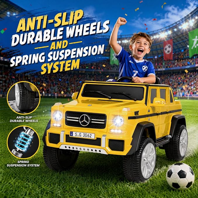 JOYLDIAS Kids Ride On Cars, Licensed Mercedes-Benz Maybach G650S, 12V7AH Battery Powered Toy Electric Car for Kids W/LED Underglow Lights,Remote Control,2 Motors,3 Speeds,Music,Bluetooth,Horn, Yellow