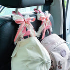 Car Seat Headrest Hook Cute Bowknot Vehicle Hanger Car Storage Organizer for Handbag Purse Coat Grocery Bag Pink White