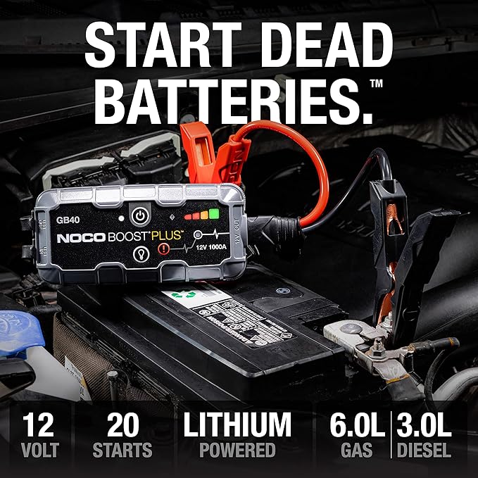 Boost GB40 12V 1000A UltraSafe Portable Lithium Jump Starter | Spark-Proof + Reverse Polarity Protection - Power Bank - 100-Lumen LED Flashlight - For 6.0L Gas and 3.0L Diesel Engines