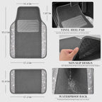 Bling Diamond Car Mats Shining Carpet Crystal Rhinestones Sparkly Glitter Floor Mats with Anti-Slip PVC Heel Pad Universal Fit for Automotive SUV, Sedan, Car, Van, 4pcs for Girl Women, Gray
