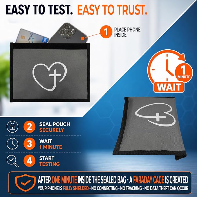 Christian Cross Faraday Bag for Phones & Key Fobs – RFID Shielding Privacy Pouch for Electronic Device Storage, Faith Inspired Christian Gift Accessory