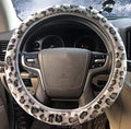 Leopard Print Steering Wheel Cover, Universal 15 Inch Elastic Plush Softy Steering Wheel Cover for Women Girls, Winter Warm, Anti-Slip, Gray