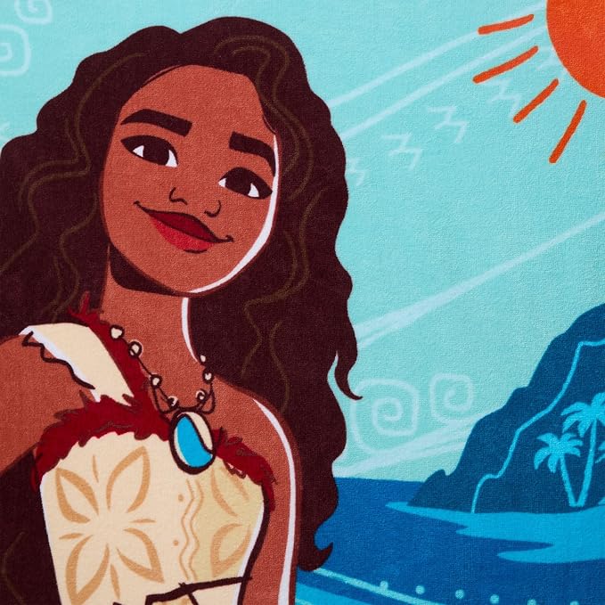 Store Official Moana Beach Towel with the Princess of Motunui Screen Art on the Topside - Measures 29" x 58" - Soft & Absorbent for Pool or Beach - Bath Towels for Kids Who Love Moana Films