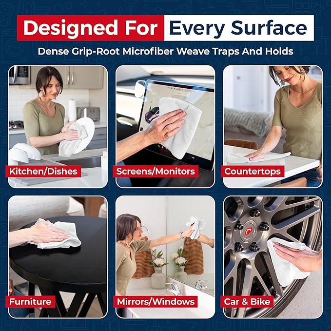 Microfiber Cleaning Cloth - White - 12Pcs (12.5x12.5 inch) High Performance - 1200 Washes, Ultra Absorbent Car Towel Traps Grime & Liquid for Streak-Free Mirror Shine - Car Washing Cloth