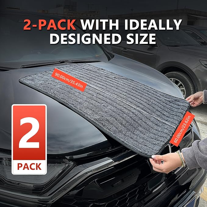 Microfiber Towels for Cars Drying Towels Car Detailing 35"x 24" Extra Large Ultra Absorbent for Cars and Trucks, Without Streaks, Scratches, or Water Spots (2 Pack Gray)