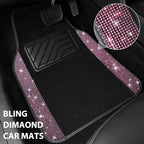 Bling Diamond Car Floor Mat Shining Rhinestones Carpet, Sparkly Glitter Crystal Anti-Slip PVC Heel Pad Automotive Universal Fit for SUV Sedan Car Van, 4pcs for Girl Cute Women, Black Pink