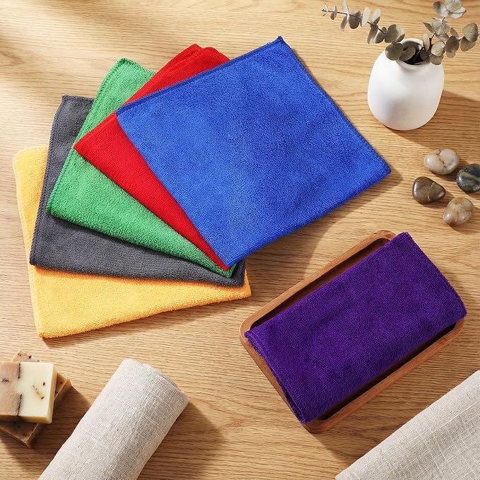 60 Pcs Microfiber Cleaning Cloths for Cars 16 x 16 Inch Ultra Absorbent Car Towels Drying Reusable Cleaning Supplies House Kitchen Window Microfiber Towel (6 Color)
