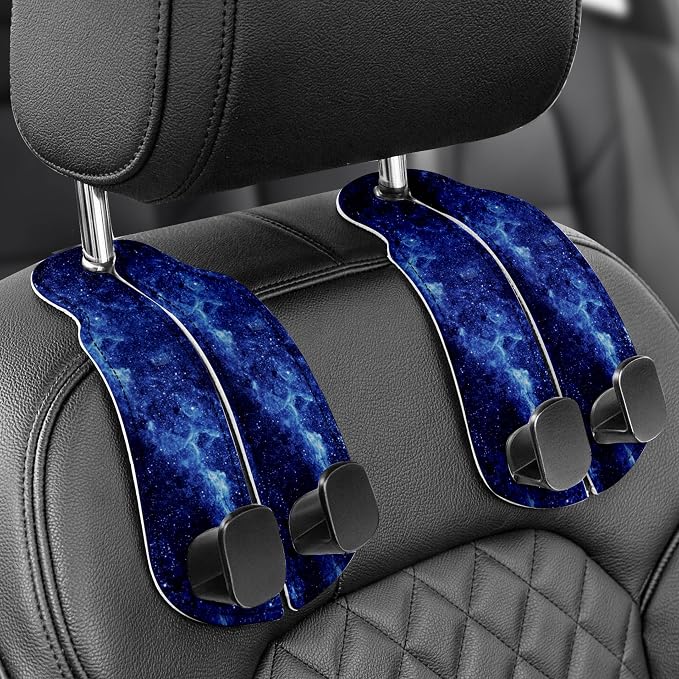 Purse Holder for Car, 2 Pack Heavy Duty Purse Hanger for Car, PU Leather Car Seat Hooks for Purses and Bags, Cute Starry Sky Headrest Organizer for Handbags & Backpacks