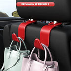Car Seat Headrest Hook 4 Pack Hanger Storage Organizer Universal for Handbag Purse Coat Universal fit Vehicle Car Red with Clip