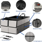 Foldable Car Trunk Organizer for SUV, 3-Compartment, Gray | with Removable Divider, Side Pockets and Securing Straps