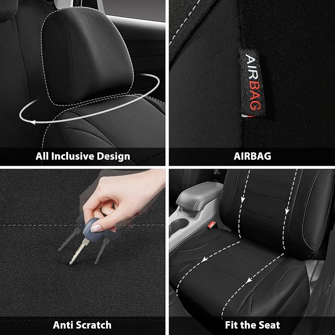 Neoprene EVA Waterproof car seat Covers Front Seats Only, Universal fit for SUV Vehicles Automotive with 5mm Composite EVA Inside,Airbag Compatible (Two Seats, Black and Black)