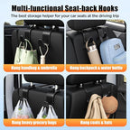 Car Seat Headrest Hook 4 Pack Hanger Storage Organizer Universal for Handbag Purse Coat Universal fit Vehicle Car Black with Buckle