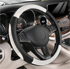 Car Steering Wheel Cover Universal Standard Size 14.5-15 inch, Black and White Microfiber Leather
