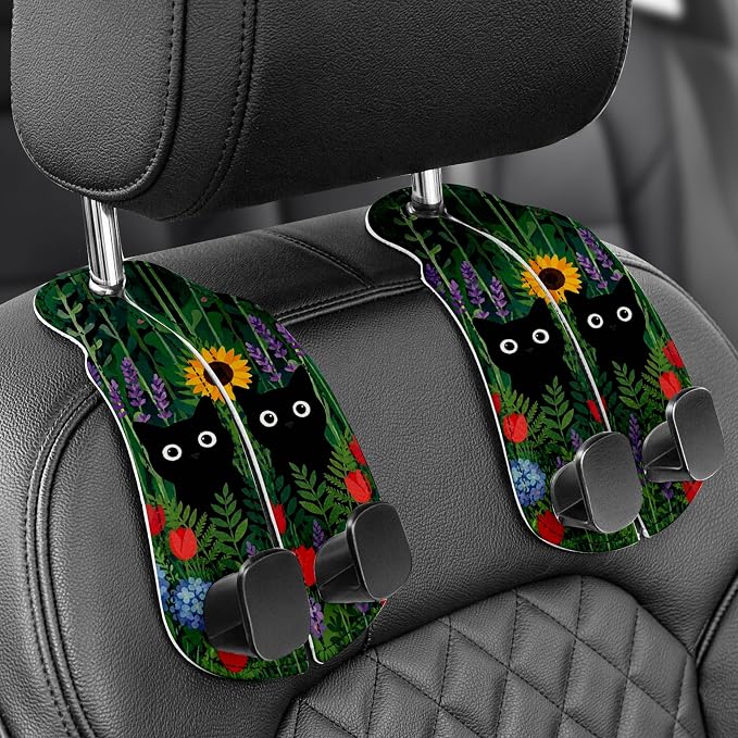 Purse Holder for Car, 2 Pack Heavy Duty Purse Hanger for Car, PU Leather Car Seat Hooks for Purses and Bags, Cute Cat Headrest Organizer for Handbags & Backpacks