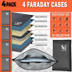 4 Faraday Bag Anti-Tracking GPS RFID Car Key Signal Blocker Wallet Shielding Pouch Protective Case for Cell Phone Car Key FOB, Data Privacy, Electronic Device Security (4 PACK - GRAY)