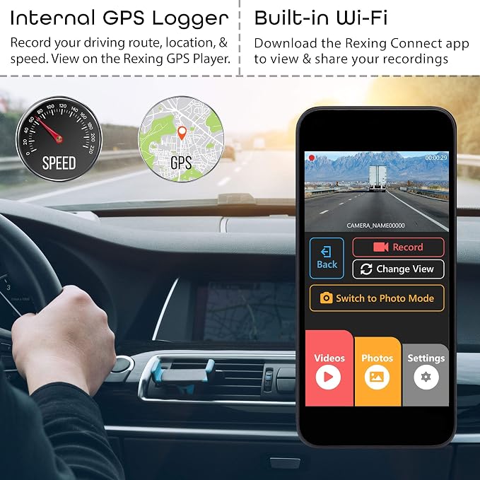 Rexing V3 Dual Camera Front and Inside Cabin Full HD 1080p with WiFi and Built-in GPS