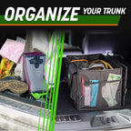 Car Trunk Organizer - Collapsible, Multi-Compartment Automotive SUV Car Organizer for Storage w/Adjustable Straps - Truck & Car Accessories for Women and Men - Black