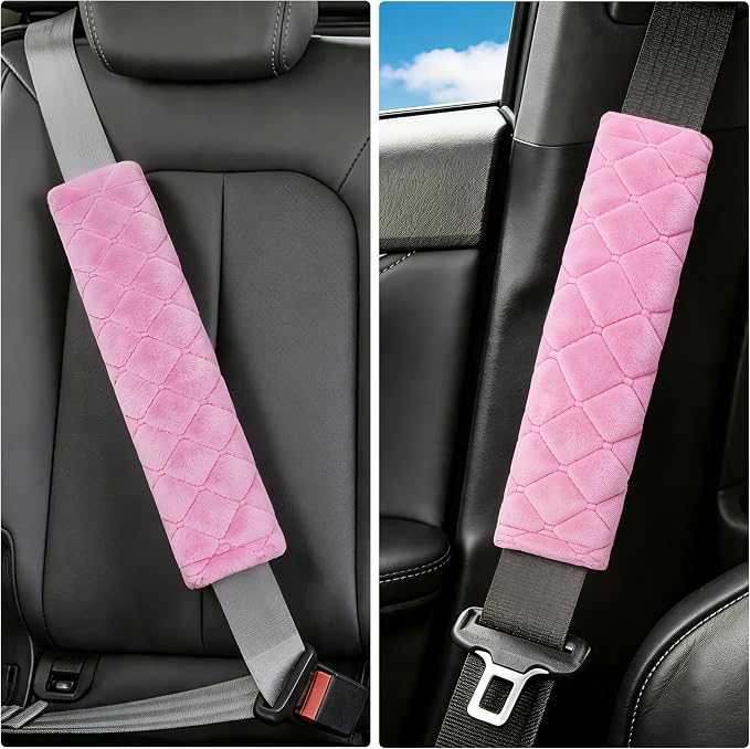 Soft Auto Seat Belt Cover Seatbelt Shoulder Pad Cushions 2 PCS for a More Comfortable Driving Universal Fit for All Cars and Backpack Pink