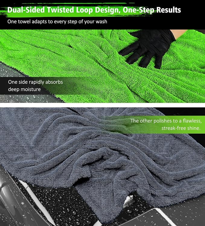 Agile Giant' Car Drying Towel, 28x36 Inch Quick Car Wash Drying Towels, 1400 GSM Super Absorbent, Double Sided Microfiber Towels for Cars Effortless & Scratch-Free Detailing, Green