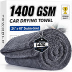 Car Drying Towel, Extra Large 48 x 24 Inch, 1400 GSM, Dual-Grey | Twisted Loop Microfiber Towel for Cars - Absorbent Car Dry Towel and Car Wash Towel for Streak-Free, Paint-Safe Car Detailing