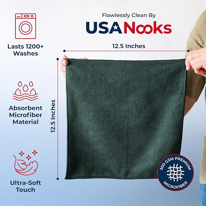 Premium 300GSM Microfiber Cleaning Cloth - 12.5"x12.5" High Performance - 1200 Washes, Ultra Absorbent Microfiber Towels for Cars Undercarriage, Rims & Engine Bay Cleaning - Microfiber Cloth