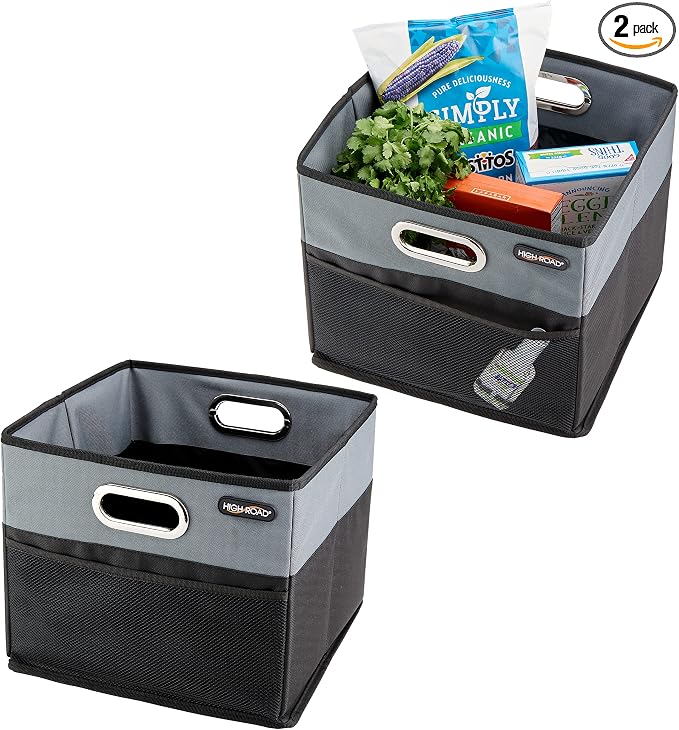 CargoCube Car Storage Bin - Leakproof Car Trunk Storage Organizer with Metal Handles and Front Mesh Pocket (Square)
