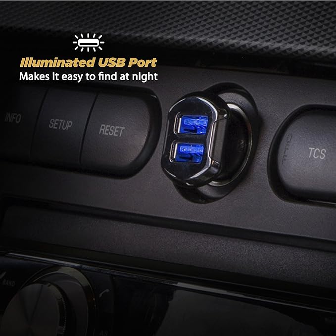 USBC242M ReVolt Universal Cigarette Lighter Multi Device Compact Dual Port USB Car Charger, Fast Charge Two Devices Simultaneously, Black