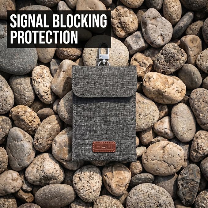Faraday Bag for Car Keys, 4-Layer Key Fob Signal Blocker Pouch (Grey) | 2026 upgraded RFID guard shielding case for keyless entry anti-theft. Durable Oxford fabric with secure hook for all fobs