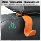 Car Seat Headrest Hook Universal Vehicle Storage Hanger Leather with Metal Car Seat Back Organizer for Handbag Purse Coat Orange 2 Pack
