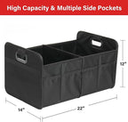 Car Trunk Organizer, 2 Compartments Anti-slip 14" D x 22" W x 12" H Collapsible Trunk Storage, 600D Oxford Polyester Car Storage, Suitable for SUV, Minivan, Truck, Black