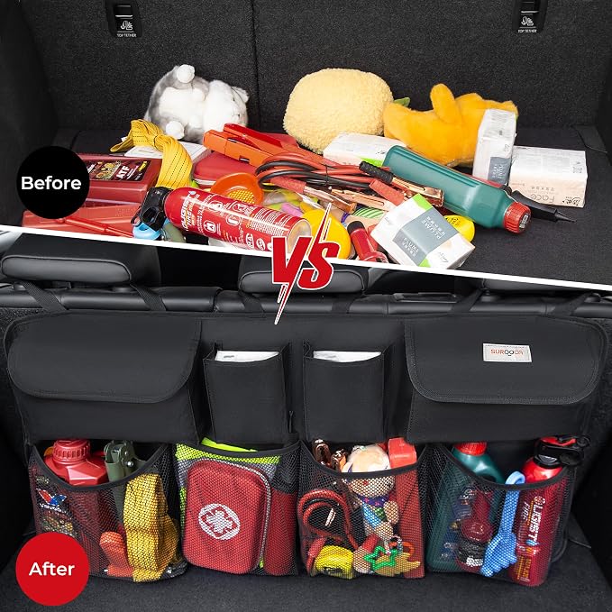 Car Trunk Organizer, LARGE CAPACITY(43 x 19 in) Car Storage Bag with 8 Pockets, 7X Upgraded Trunk Storage Organizer for Car, SUV, Truck, MPV