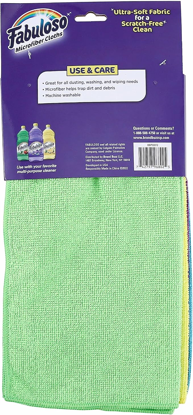 Microfiber Cleaning Cloths for Home & Car, Lint-Free Scratch-Free Rags for Glass, Kitchen & Wood, Reusable Machine Washable, Absorbent for Dusting & Wiping, Rainbow, 13 x 13 in, 8 Count