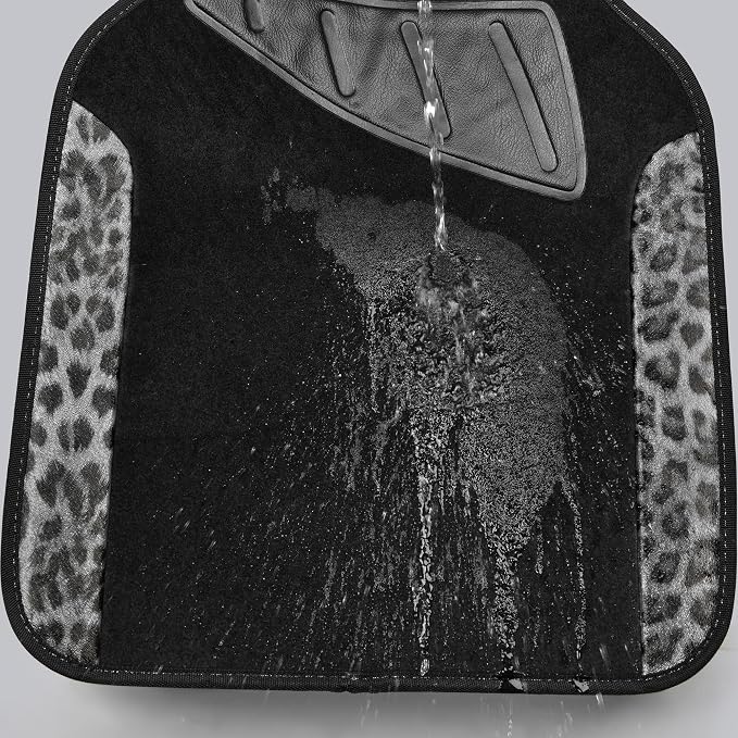 Waterproof Universal Car Floor Mats, Leopard Print Car Mats Fit for SUV,Vans,sedans, Trucks,Set of 4pcs Car Carpet with Driver Heel Pad and Nibs Backing, Leopard Car Accessories Gray Leopard
